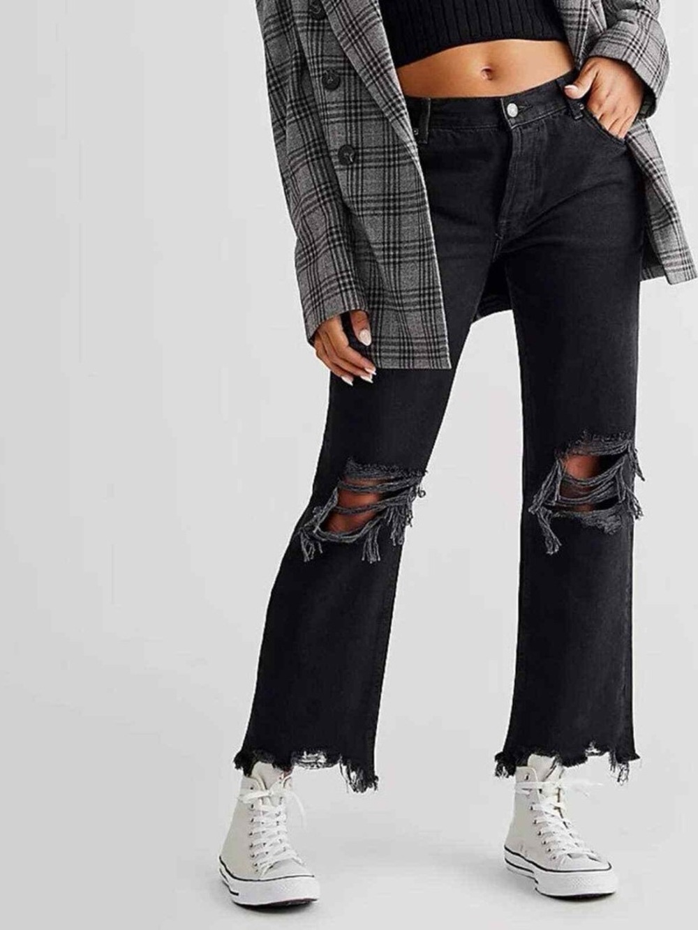 Free People High-Rise Distressed Black Women's Jeans